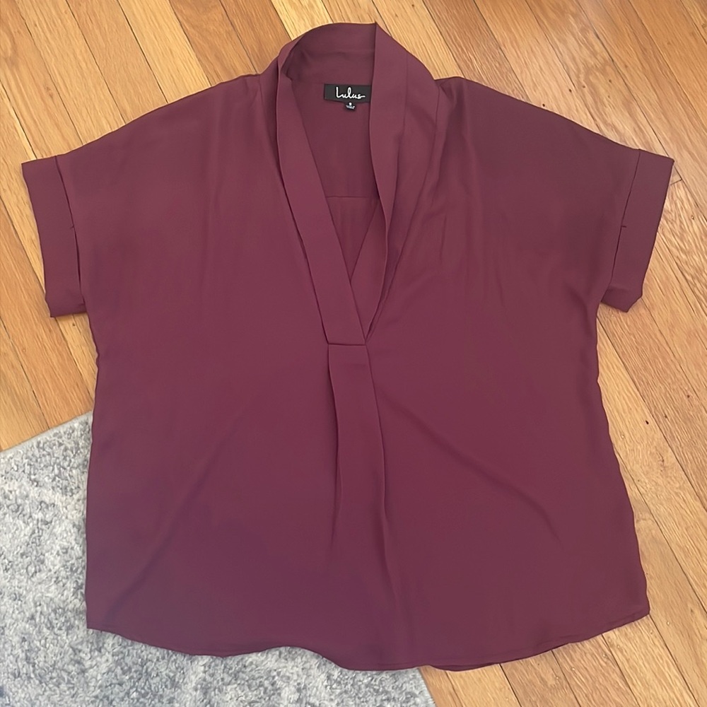 Lulu's Burgundy V-Neck Dolman Sleeve Blouse
